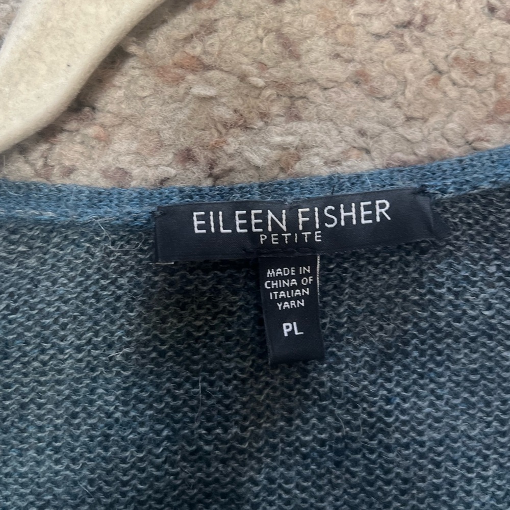 Eileen Fisher Blue Teal Alpaca Wool Cowl Neck Sweater Petite large lightweight - Picture 6 of 10